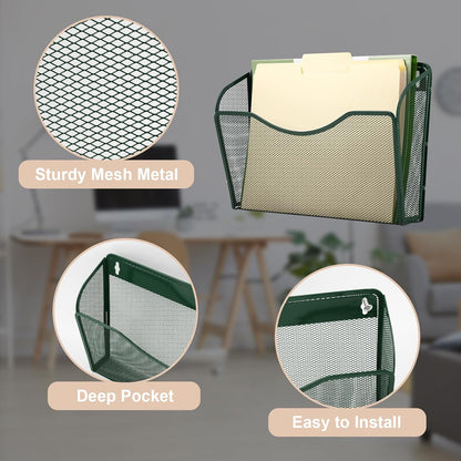 EASEPRES 3 Single Pocket Mesh Hanging File Organizer, Vertical Wall Mounted Magazine File Holder, Mount Basket Mail Paper Document Folder Organizing for Office, Home and School, Black