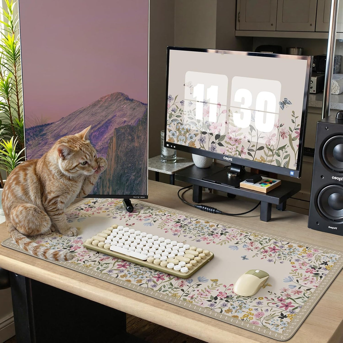 Desk Mat,Mouse Pad for Office Desk,35.4x15.7in,Pink Flowers