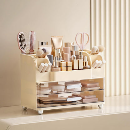 HBlife Makeup Organizer for Vanity with Brush Holder, Large Bathroom Countertop Cosmetic Organizer Skin Care Storage, Easy to Store Lipsticks, Nail Polishes, Perfumes, Eyeshadow Palettes, All White
