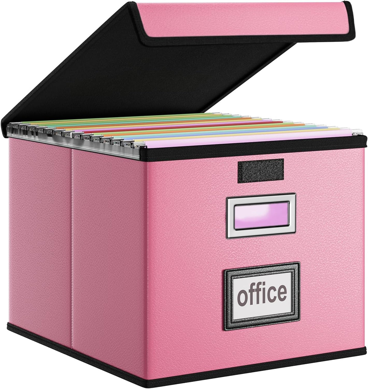 Upgraded Portable File Organizer Box with Lid, Collapsible Linen Hanging Filing Storage Boxes with Plastic Slides, Decorative Home/Office Filing System Box for File and Folders Storage (Gray)
