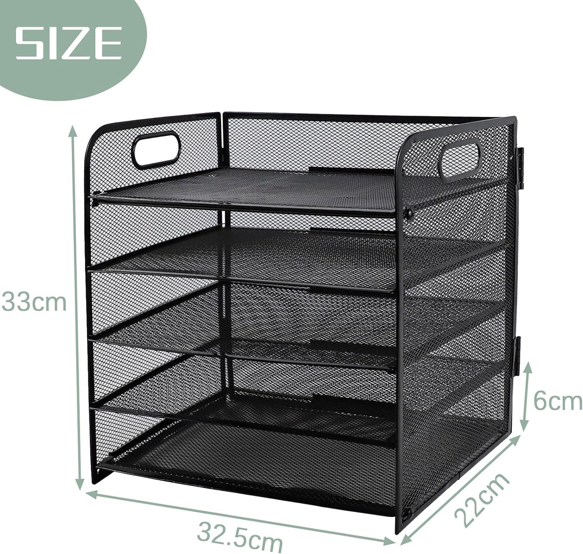 Paper Letter Tray with Handle, 3 Tier Metal Mesh Desk File Organizer, A4 Paper Desktop Filing Trays, Desk Tidy Magazine Document Holder for Home Office, Black