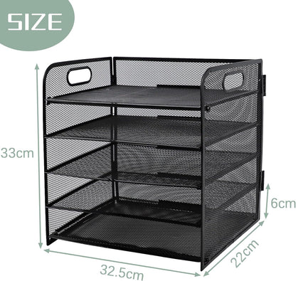 Paper Letter Tray with Handle, 3 Tier Metal Mesh Desk File Organizer, A4 Paper Desktop Filing Trays, Desk Tidy Magazine Document Holder for Home Office, Black