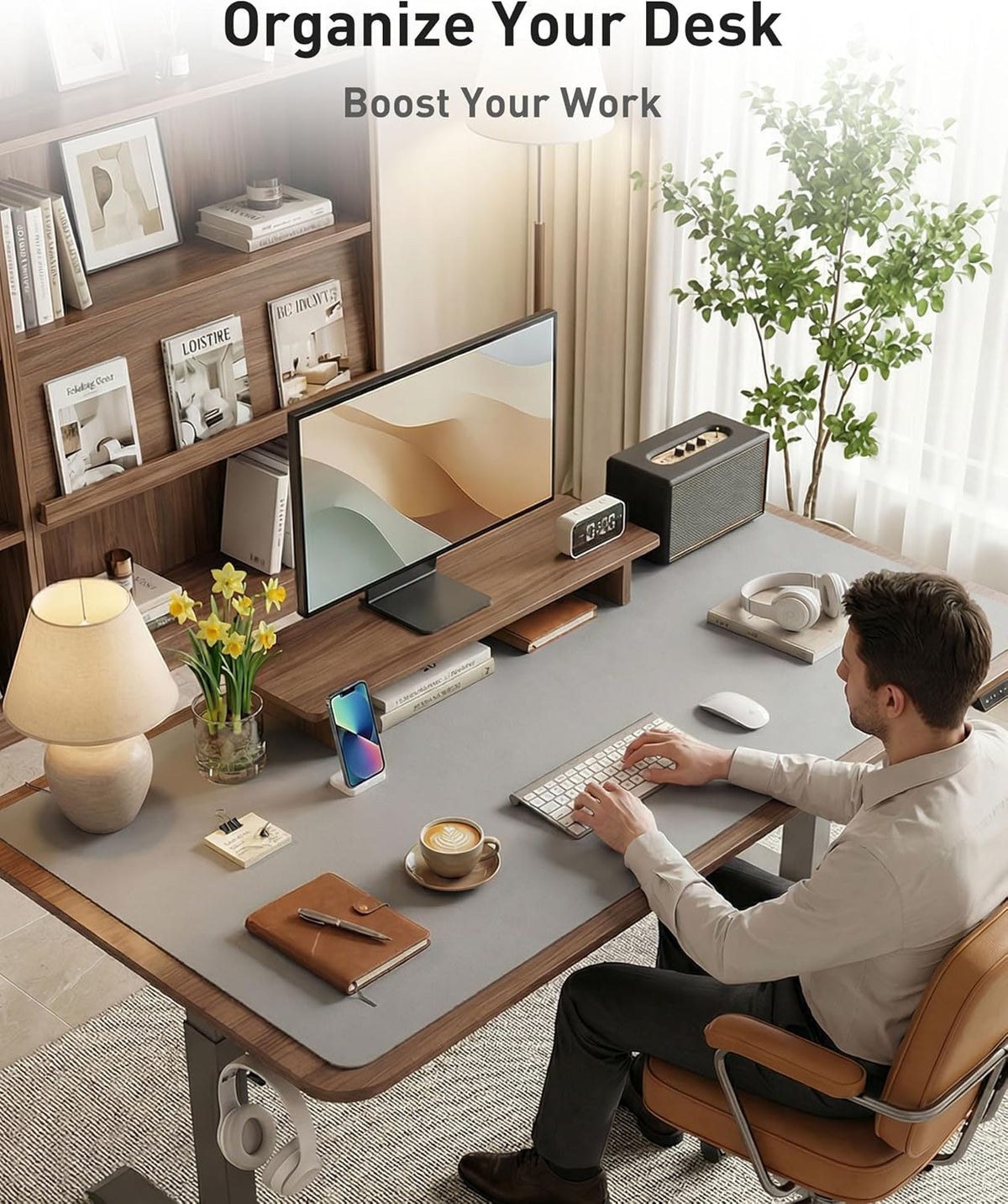 Aothia Leather Office Desk Pad Protector, Non-Slip PU Leather Desk Blotter, Waterproof Laptop Writing Mouse Pad for Office and Home, Black, 31.5" x 15.7" - Colors A