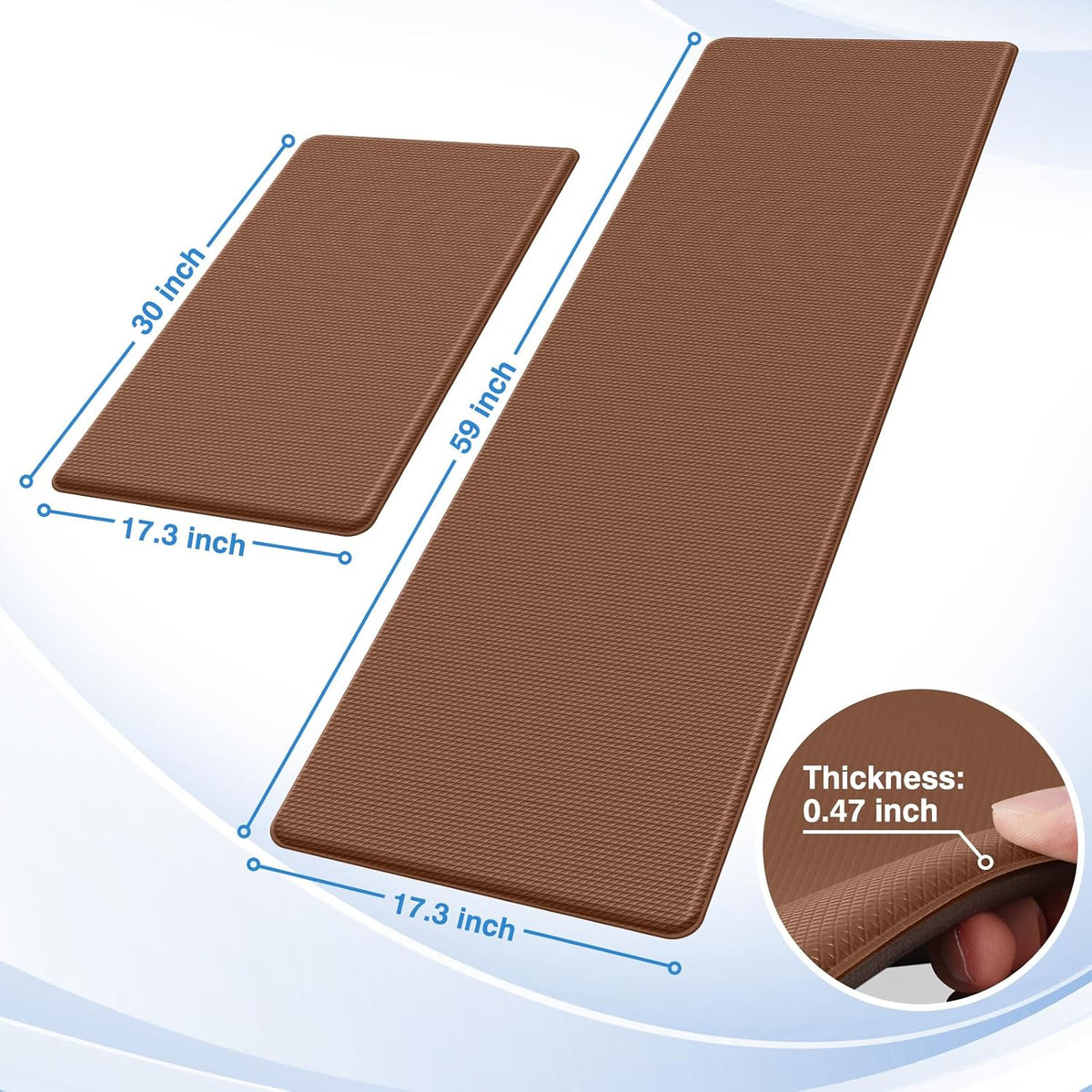 StepRite Kitchen Mats, 2PCS Kitchen Rugs, Cushioned Anti Fatigue Kitchen Mats for Floor, Non-Slip Standing Desk Mat, Waterproof Kitchen Rug Set for Kitchen, Floor, Office, 17.3"x30"+17.3"x47", Black