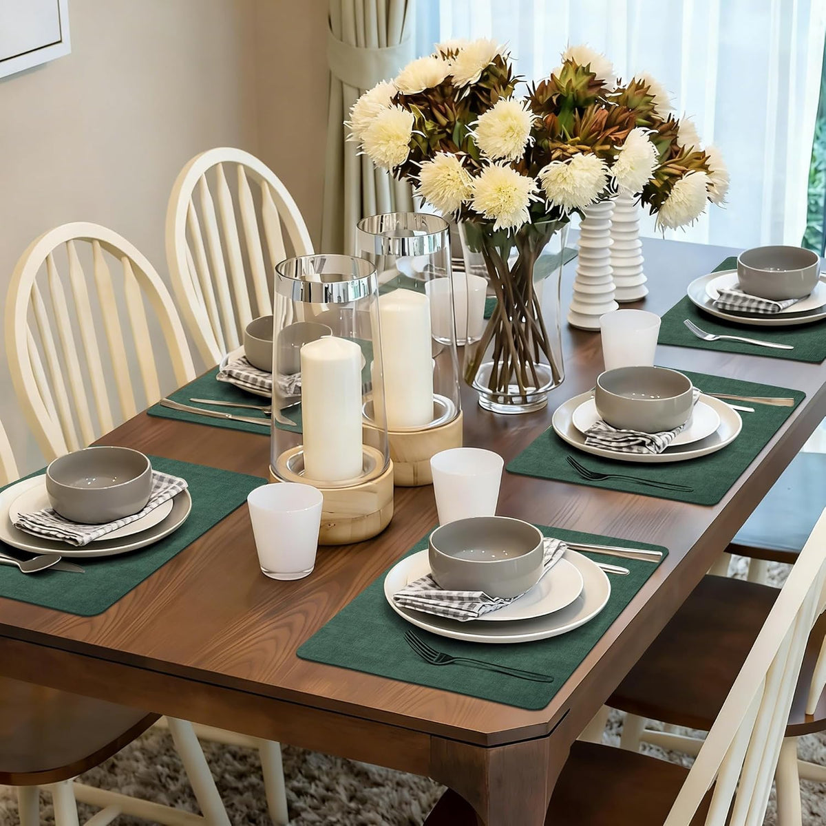Maxpearl Faux Leather Placemats Set of 6 - Waterproof - Wipe Clean - Heat Resistant - Anti Slip Dining Table Place Mats, Suitable for Indoor & Outdoor Use, 17’’×12’’, Beige
