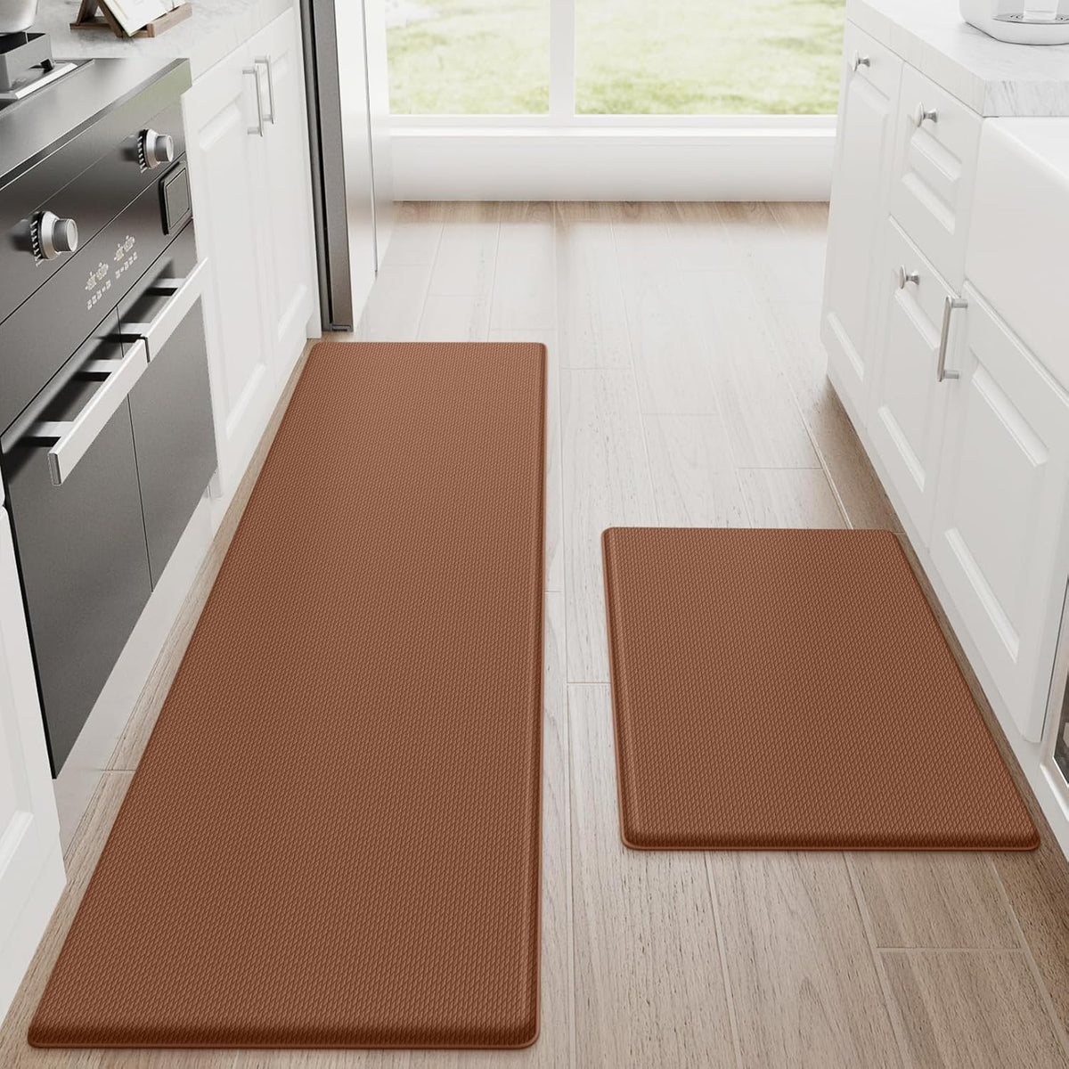 StepRite Kitchen Mats, 2PCS Kitchen Rugs, Cushioned Anti Fatigue Kitchen Mats for Floor, Non-Slip Standing Desk Mat, Waterproof Kitchen Rug Set for Kitchen, Floor, Office, 17.3"x30"+17.3"x47", Black