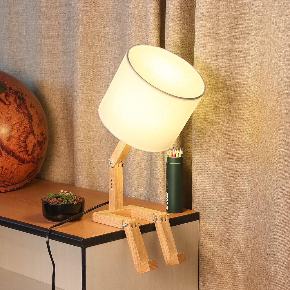 HAITRAL Cute Desk Lamp - Creative Table Lamp with Wood Base Changeable Shape Desk Lamp for Bedroom, Study, Office, Kids Room