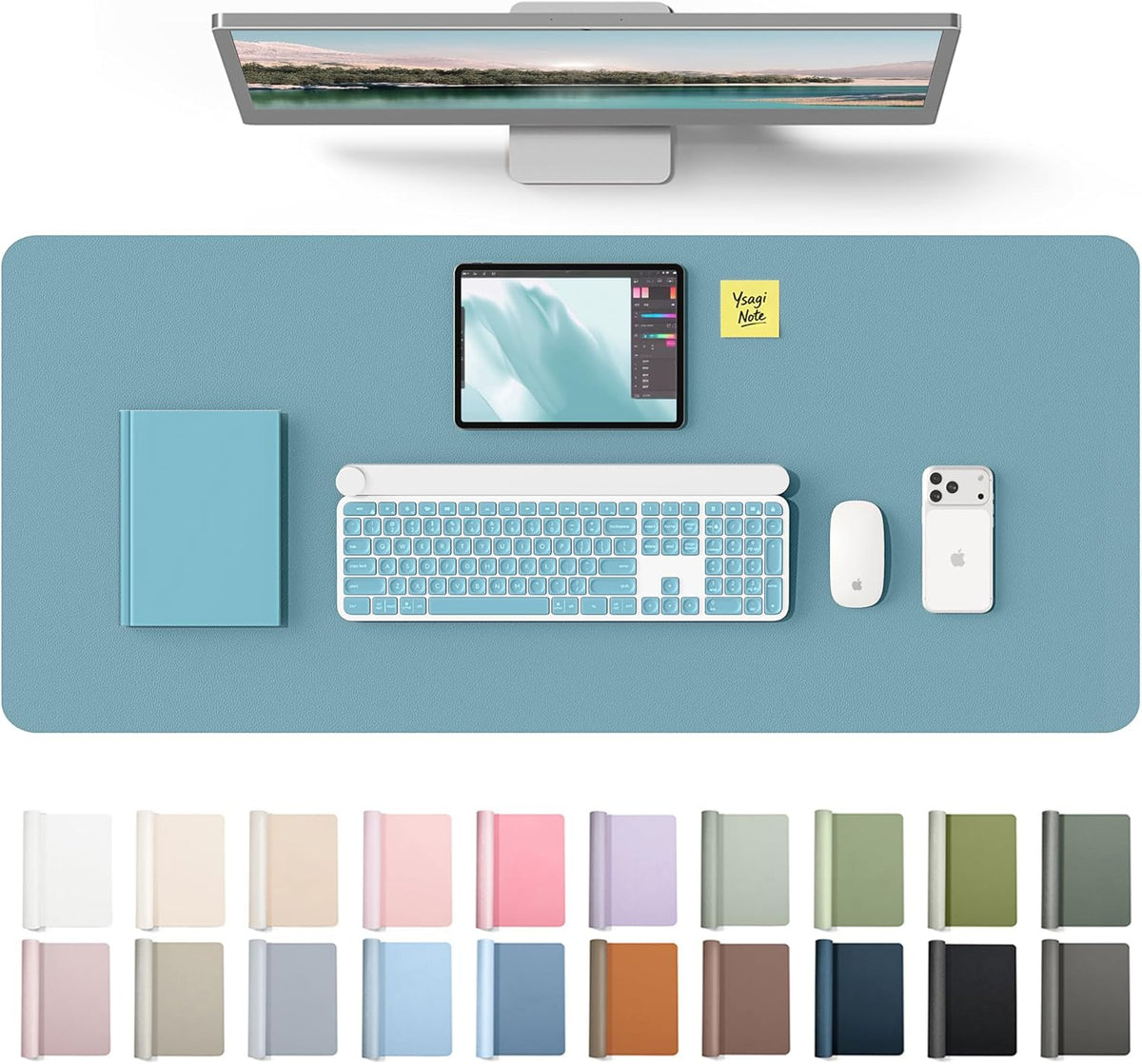 YSAGi Leather Desk Pad Protector, Office Desk Mat, Large Mouse Pad, Non-Slip PU Leather Desk Blotter, Waterproof Laptop Desk Writing Pad for Office and Home (23.6" x 13.8", Eggshell) - Colors A