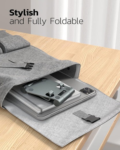 Nulaxy Dual Folding Cell Phone Stand, Fully Adjustable Foldable Desktop Phone Holder Cradle Dock Compatible with iPhone 17 16 15 14 13 12 11 Pro Max Xs Xr X 8, Nintendo Switch, All Phones - Purple