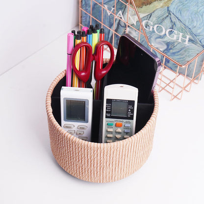 Round Leather Art Supply Organizer,Remote Control Holder,360 Degree Rotating,Multi-Functional Pencil Holder,4 Compartments Desktop Stationary Organizer(1-Blue Bird) - Colors A