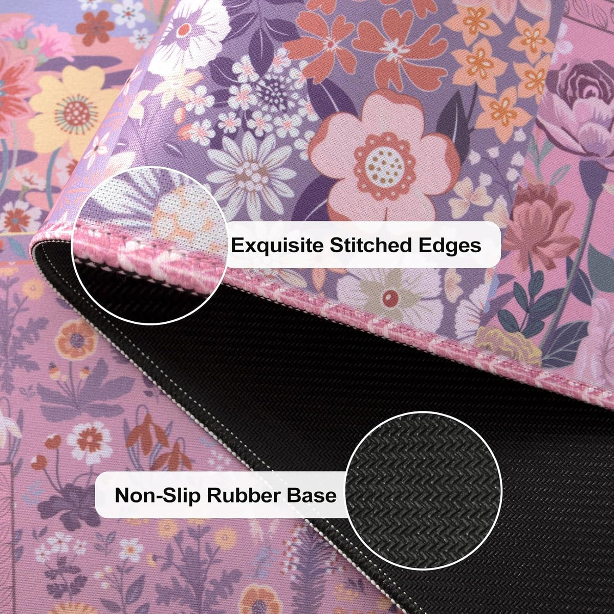 Desk Mat,Mouse Pad for Office Desk,35.4x15.7in,Pink Flowers