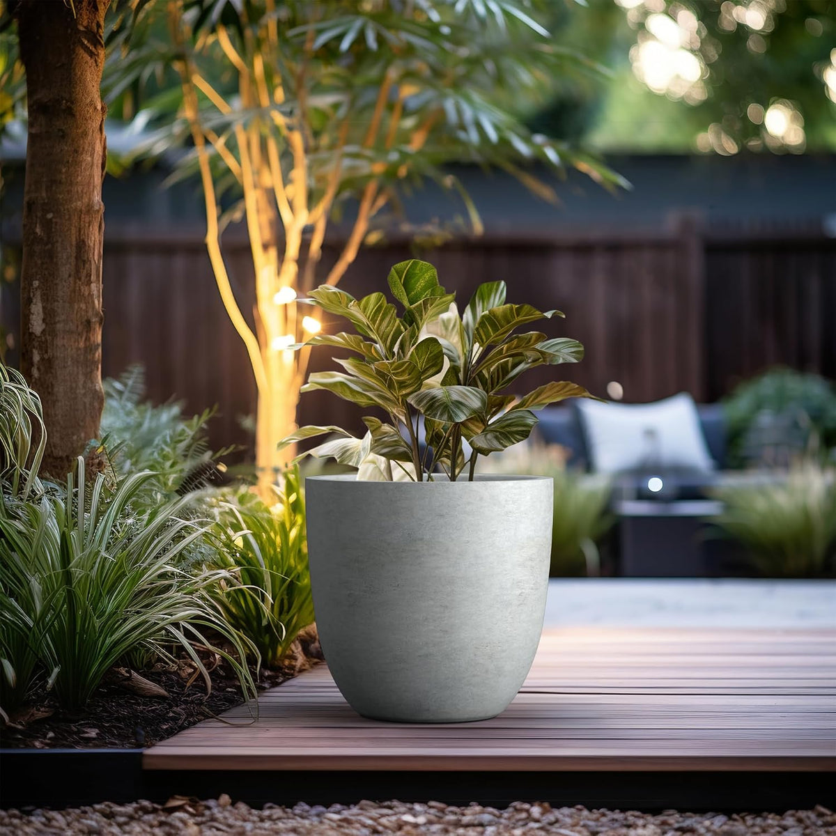 Kante 8.9" H x 10" W Small Concrete Planter, Compact Desktop Plant Pot with Drainage Hole & Rubber Plug – Lightweight Breathable Cement Container for Succulents, Cactus, Herbs, Indoor Outdoor, Gift