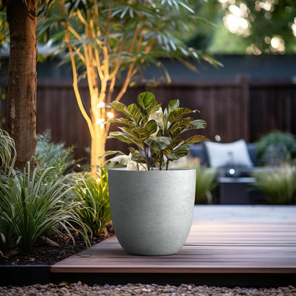 Kante 8.9" H x 10" W Small Concrete Planter, Compact Desktop Plant Pot with Drainage Hole & Rubber Plug – Lightweight Breathable Cement Container for Succulents, Cactus, Herbs, Indoor Outdoor, Gift