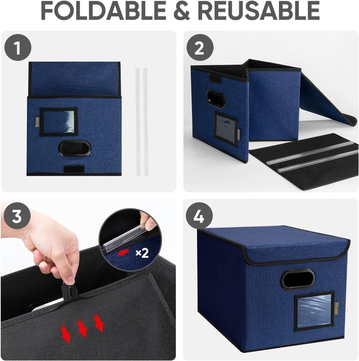 BALEINE File Organizer Box with Lid, Collapsible File Folder Organizer with Plastic Slide, Hanging File Folder Box for Office Document Storage (Black)