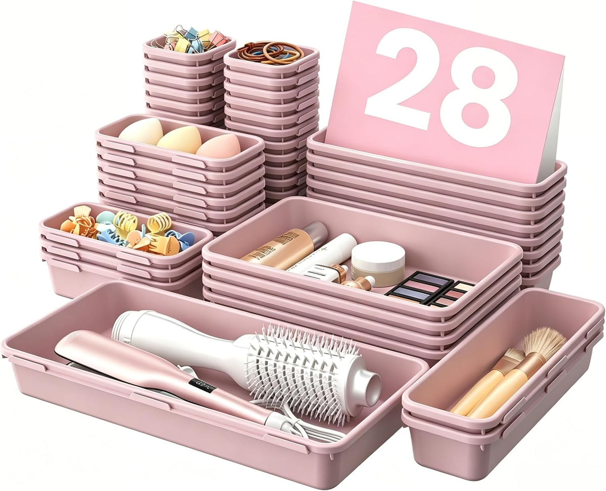 A-LuGei 【Military Grade】 Drawer Organizer, 【𝟱𝗦𝗶𝘇𝗲】 Makeup organizer, 【Holds 177 Items】 Bathroom Organizers and Storage, Organization and Storage, Desk Drawer Organizer for Vanity (Clear)