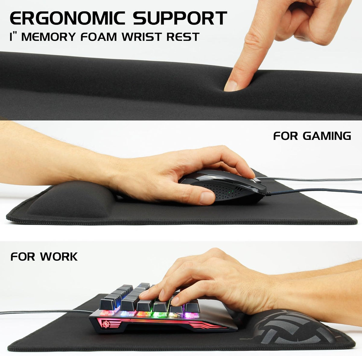 ENHANCE XXL Large Mouse Pad for Desk with 2XL Ergonomic Memory Foam Wrist Rest Support (31.5 x 13.78 x 1 inches) - Desk Pad with Anti-Fray Stitching & Soft Cushion Mat Surface, Designed in the U.S.