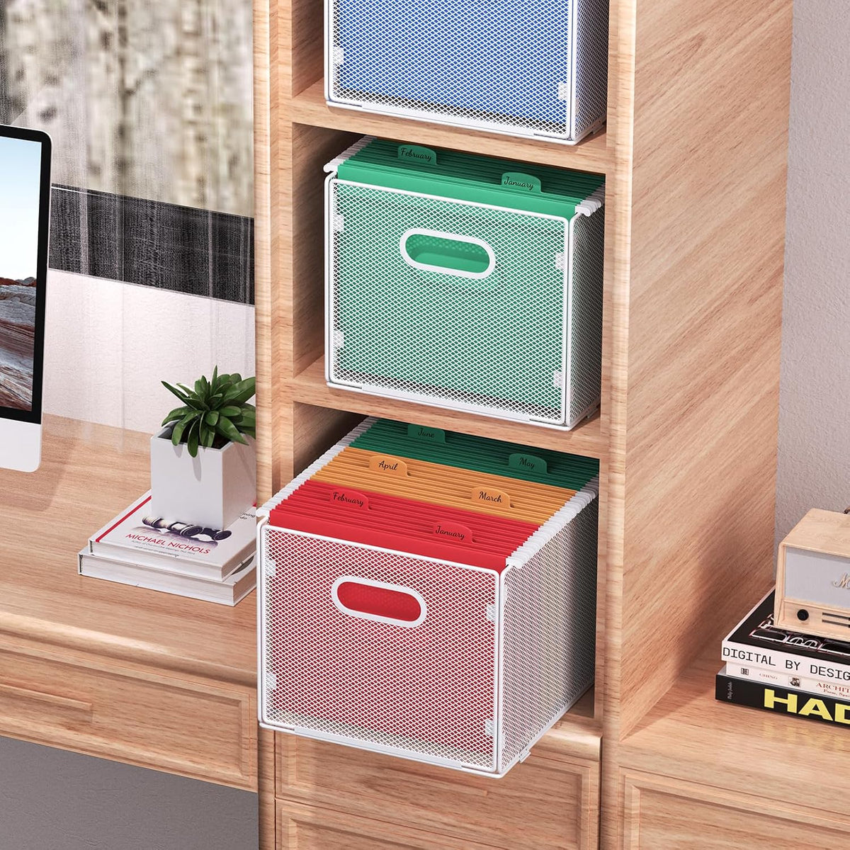 samstar Hanging File Organizer, Mesh File Folder Organizer File Crate File Cabinet Inserts Storage Box, Letter Size
