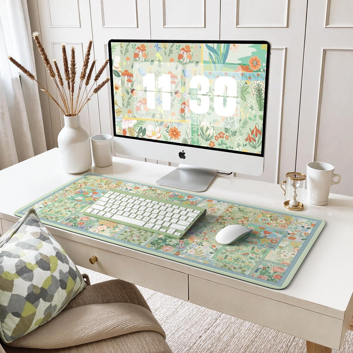 Desk Mat,Mouse Pad for Office Desk,35.4x15.7in,Pink Flowers