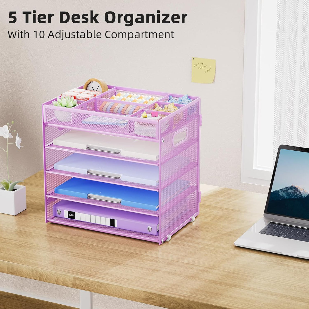 Marbrasse 5 Tier Paper Organizer Letter Tray, Mesh Desk File Organizer with Handle, Paper Sorter Desk Organizer for Home Office Supplies - Black, Adjustable