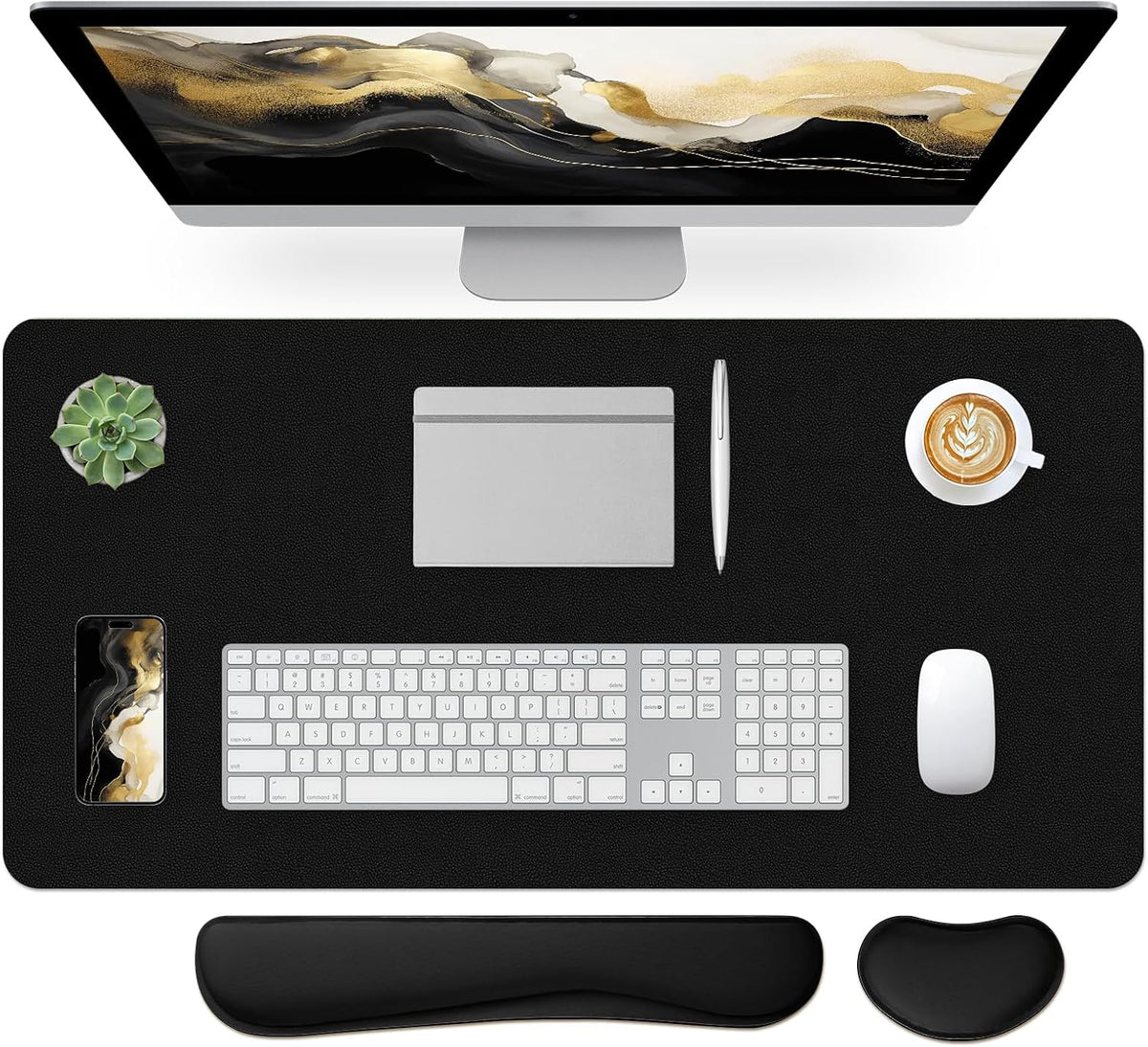 Bloss Leather Desk Pad and Keyboard Wrist Rest, Large Mouse Pad + Keyboard Pad+Mouse Wrist Support, Non-Slip Desk Mat Protector for Office, Home(31.5×15.7 Inches,Beige) - Colors B