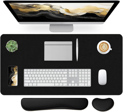 Bloss Leather Desk Pad and Keyboard Wrist Rest, Large Mouse Pad + Keyboard Pad+Mouse Wrist Support, Non-Slip Desk Mat Protector for Office, Home(31.5×15.7 Inches,Beige) - Colors B