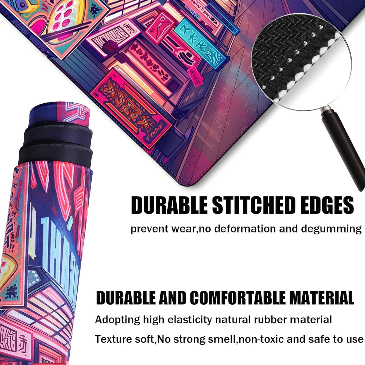 31.5" x 15.7" Waterproof Fabric Desk Pad, Rubber Anti-Slip Base, Stitched Edges No Curling, Fits Laptop Keyboard and Mouse, Smooth Office Mat Large Mouse Pad for Work Game, Black