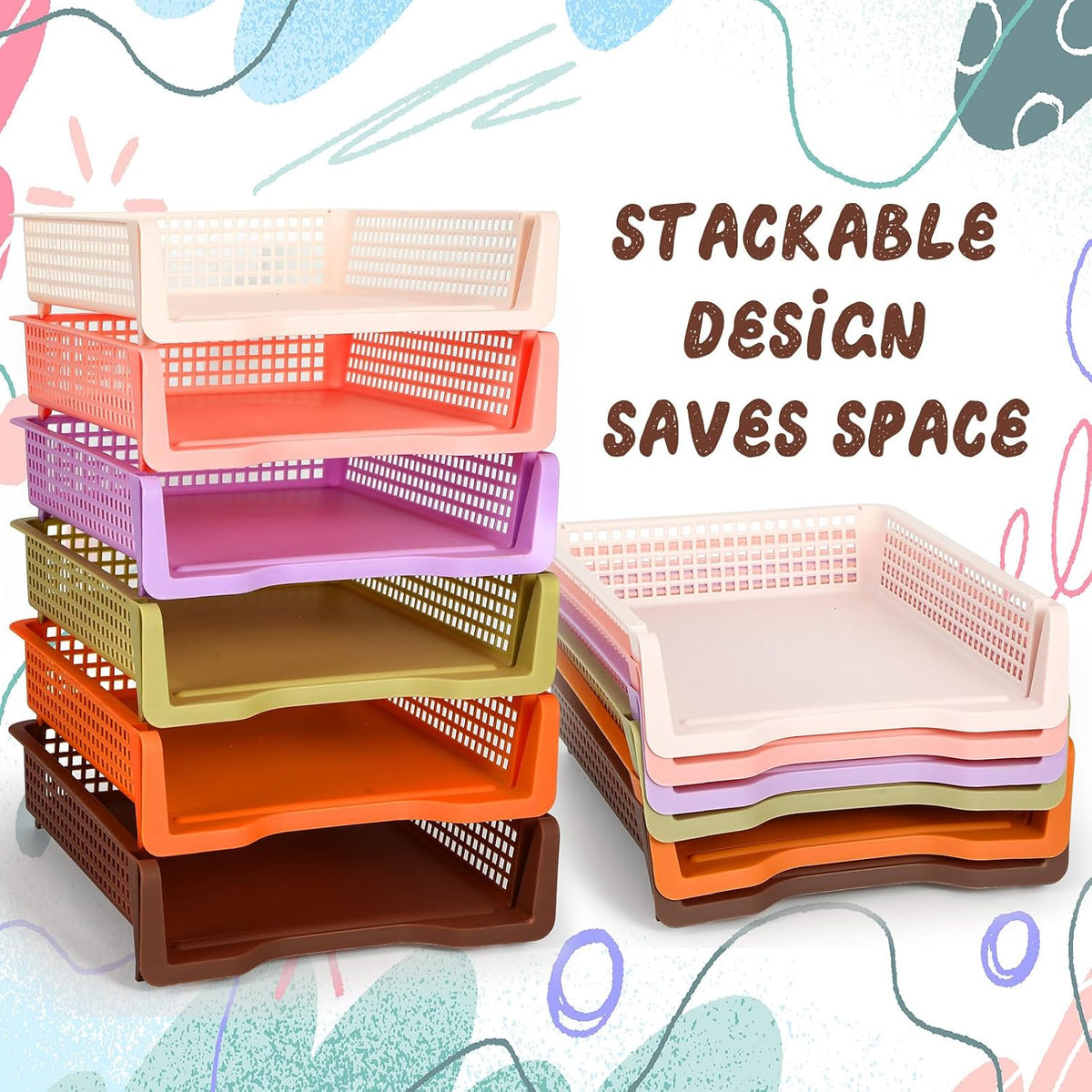 Tenceur 6 Pcs Turn in Trays Classroom, Pastel Paper Tray for Classroom Organization and Storage Stackable Plastic Book Baskets Teacher Organizers for Library Drawers Office Desk