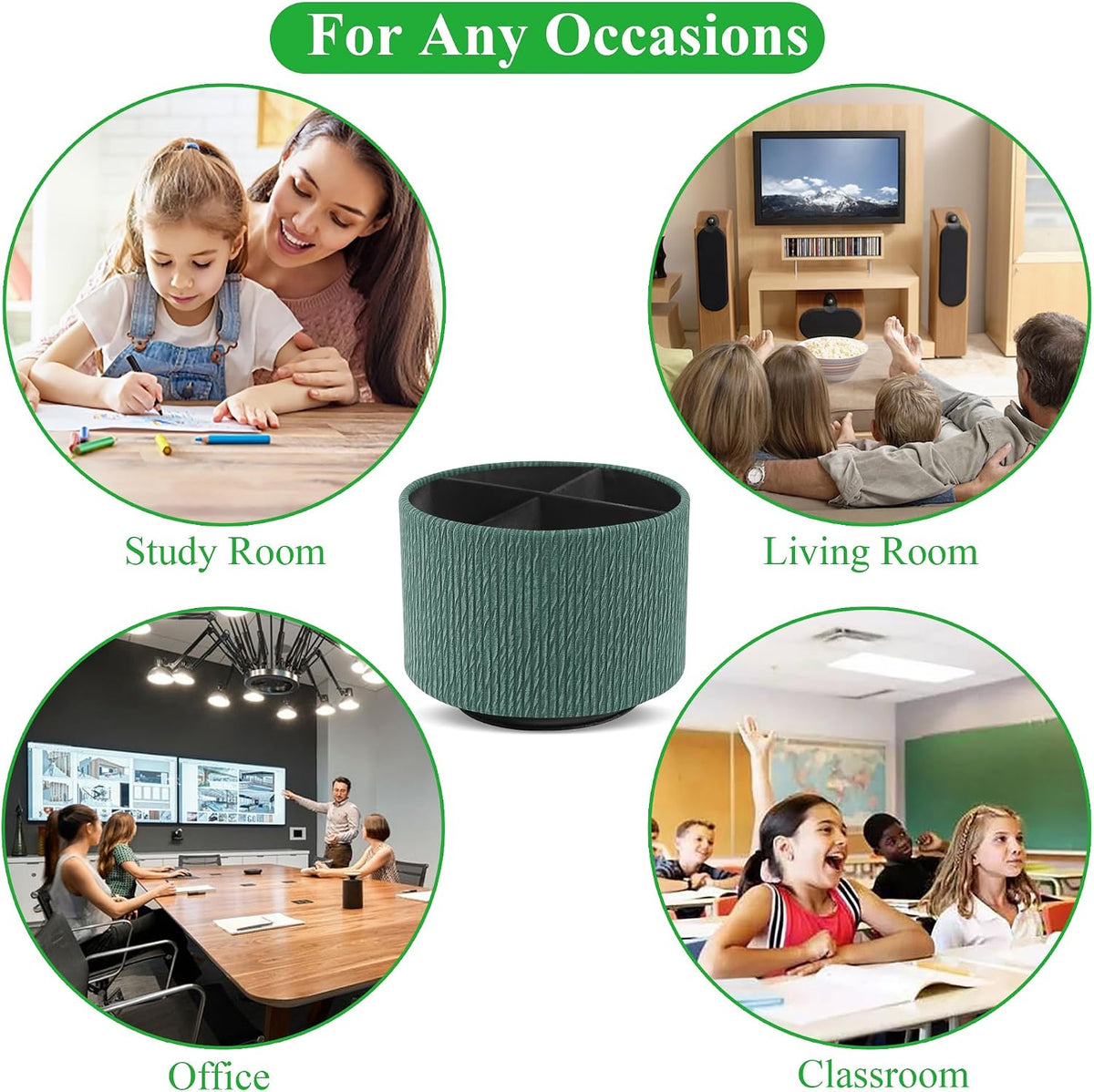 Round Leather Art Supply Organizer,Remote Control Holder,360 Degree Rotating,Multi-Functional Pencil Holder,4 Compartments Desktop Stationary Organizer(1-Blue Bird) - Colors B