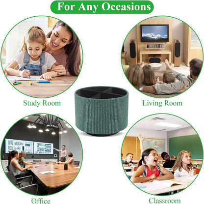 Round Leather Art Supply Organizer,Remote Control Holder,360 Degree Rotating,Multi-Functional Pencil Holder,4 Compartments Desktop Stationary Organizer(1-Blue Bird) - Colors B