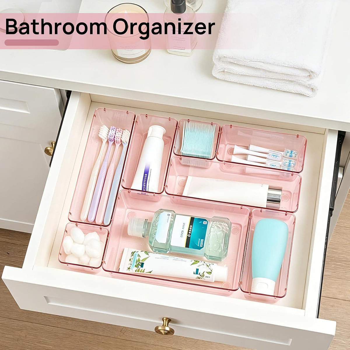 Vtopmart 25 PCS Clear Plastic Drawer Organizers Set, 4-Size Versatile Bathroom and Vanity Drawer Organizer Trays, Storage Bins for Makeup, Bedroom, Kitchen Gadgets Utensils and Office