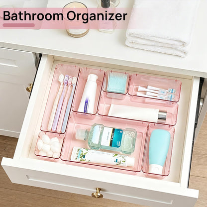 Vtopmart 25 PCS Clear Plastic Drawer Organizers Set, 4-Size Versatile Bathroom and Vanity Drawer Organizer Trays, Storage Bins for Makeup, Bedroom, Kitchen Gadgets Utensils and Office