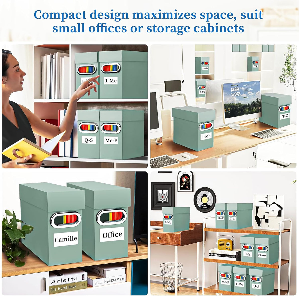 File Organizer Box with Lid & Handle, Thickened Cardboard Hanging File Folder Storage Boxes for Letter Size, Portable Filing Organizer for Office, Home, Classroom, Black