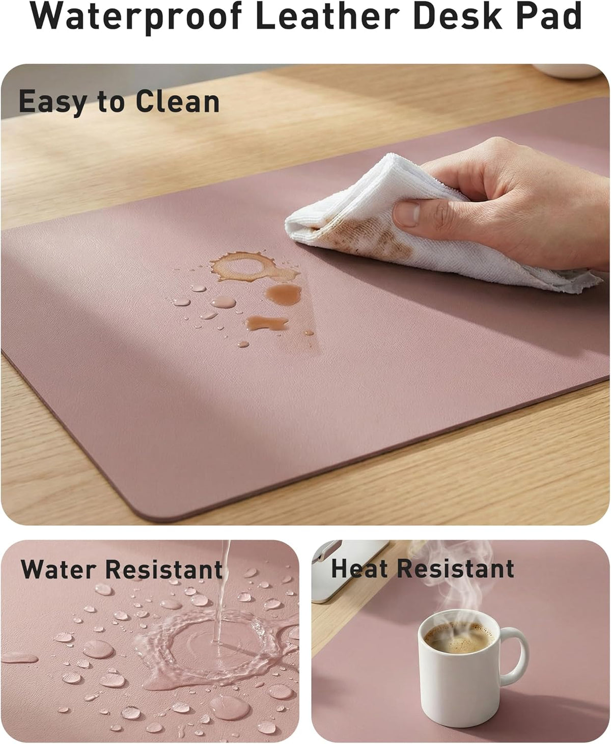 Aothia Leather Office Desk Pad Protector, Non-Slip PU Leather Desk Blotter, Waterproof Laptop Writing Mouse Pad for Office and Home, Black, 31.5" x 15.7" - Colors A