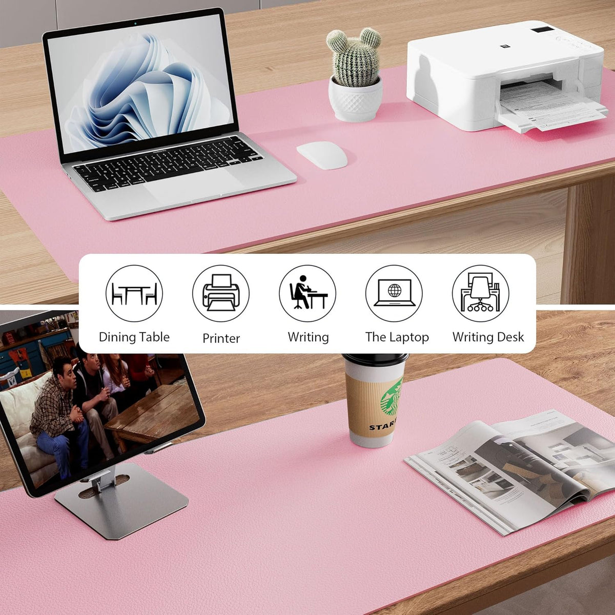 Aothia Leather Office Desk Pad Protector, Non-Slip PU Leather Desk Blotter, Waterproof Laptop Writing Mouse Pad for Office and Home, Black, 31.5" x 15.7" - Colors B