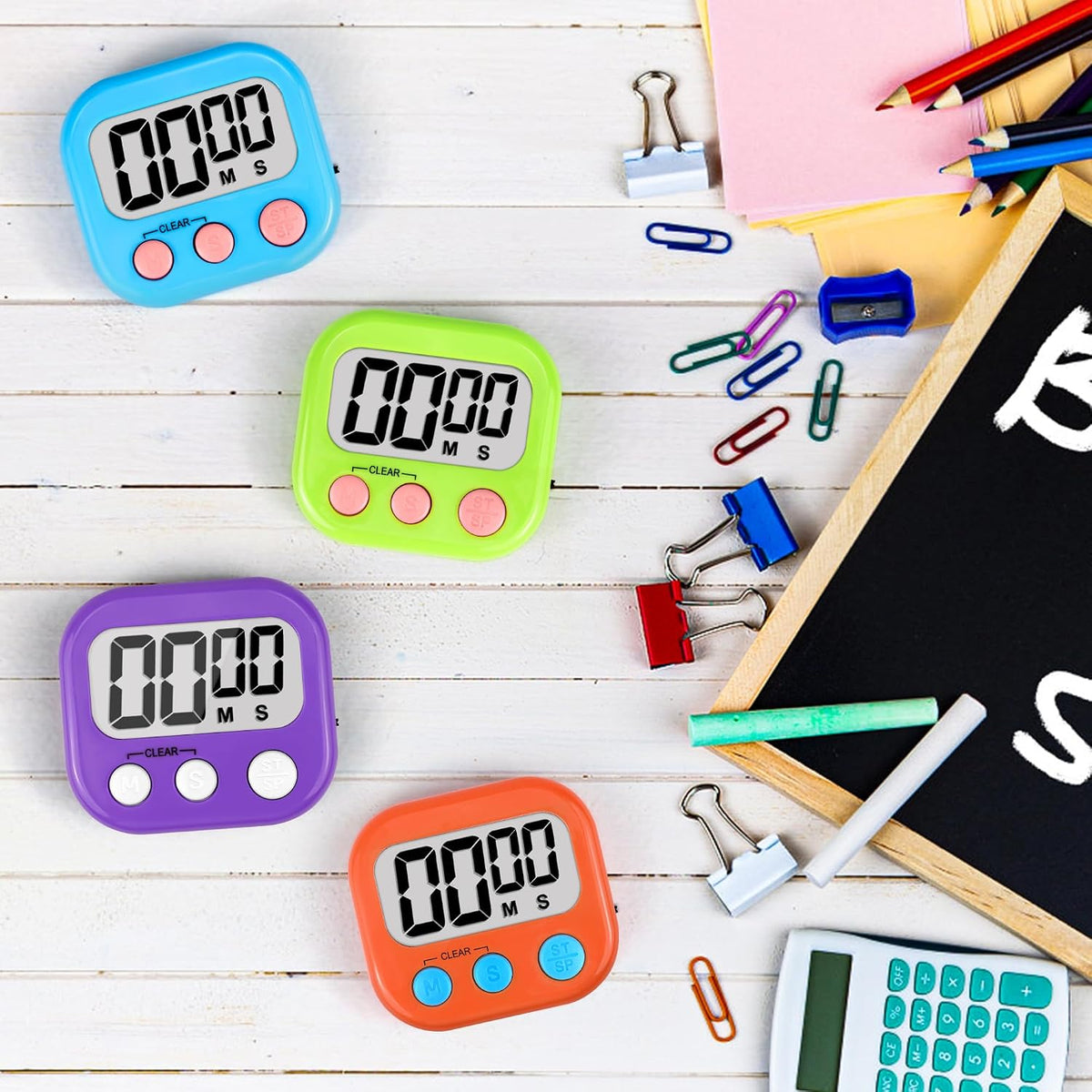 Digital Timer for Kids Teacher Supplies Classroom Timer for Study Learning Management Kitchen Work Exercise-4Pack Pink Blue Green Purple