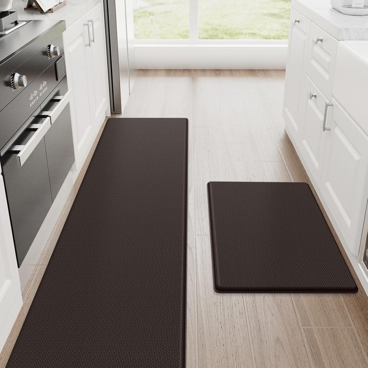 StepRite Kitchen Mats, 2PCS Kitchen Rugs, Cushioned Anti Fatigue Kitchen Mats for Floor, Non-Slip Standing Desk Mat, Waterproof Kitchen Rug Set for Kitchen, Floor, Office, 17.3"x30"+17.3"x47", Black