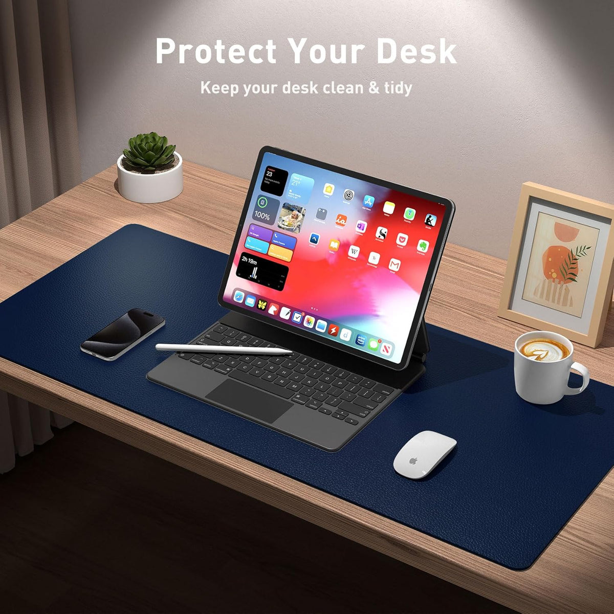 Aothia Leather Office Desk Pad Protector, Non-Slip PU Leather Desk Blotter, Waterproof Laptop Writing Mouse Pad for Office and Home, Black, 31.5" x 15.7" - Colors B
