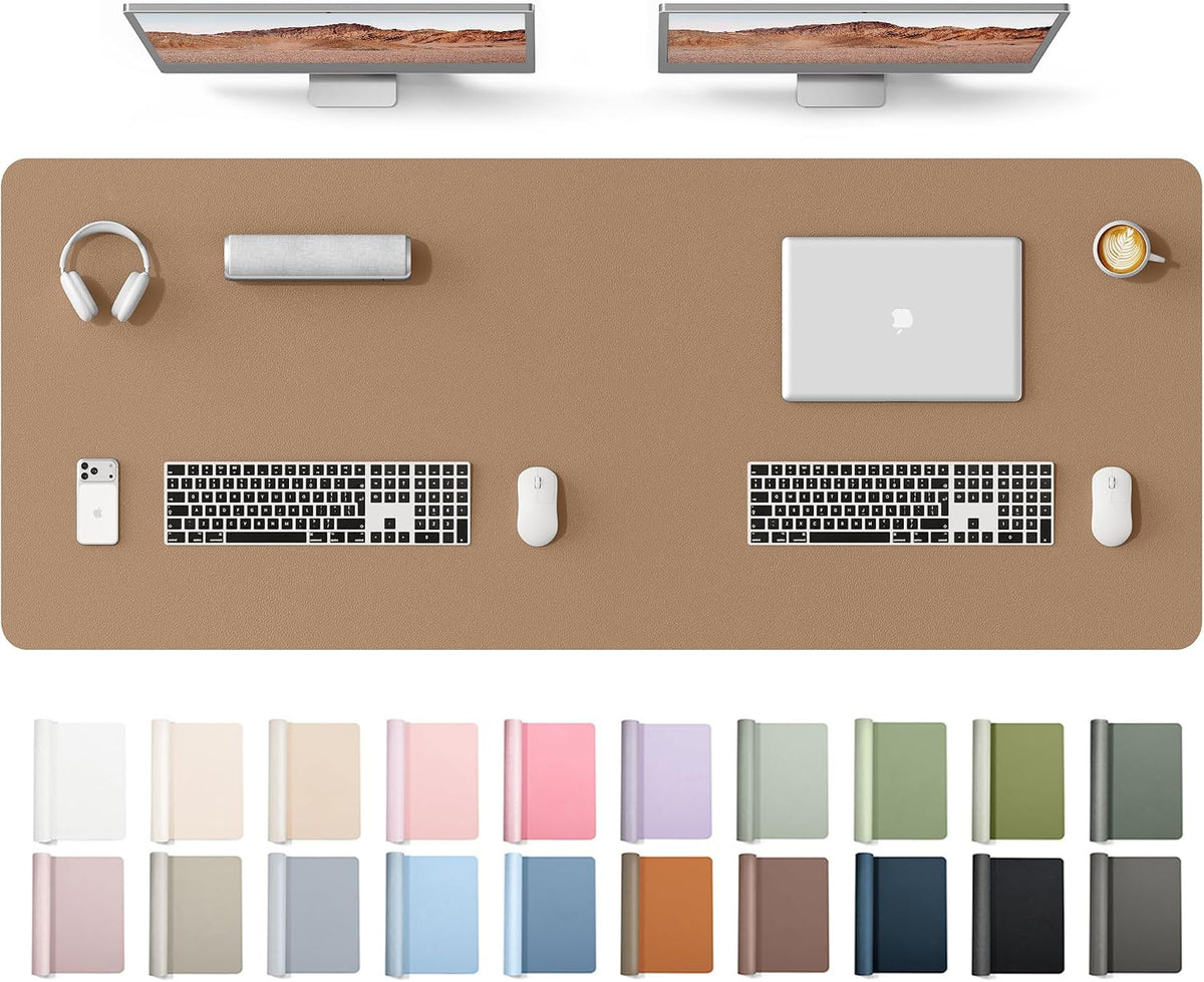 YSAGi Leather Desk Pad Protector, Office Desk Mat, Large Mouse Pad, Non-Slip PU Leather Desk Blotter, Waterproof Laptop Desk Writing Pad for Office and Home (23.6" x 13.8", Eggshell) - Colors A