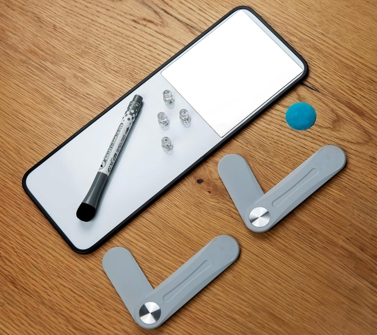 Multi-Use Laptop and Monitor Memo Board; 11.8" x 4.3" Magnetic Whiteboard, White Brackets, Marker, Mirror, and 4 Magnets Included; Document Holder; Small Dry Erase Board; Sticky Note Holder