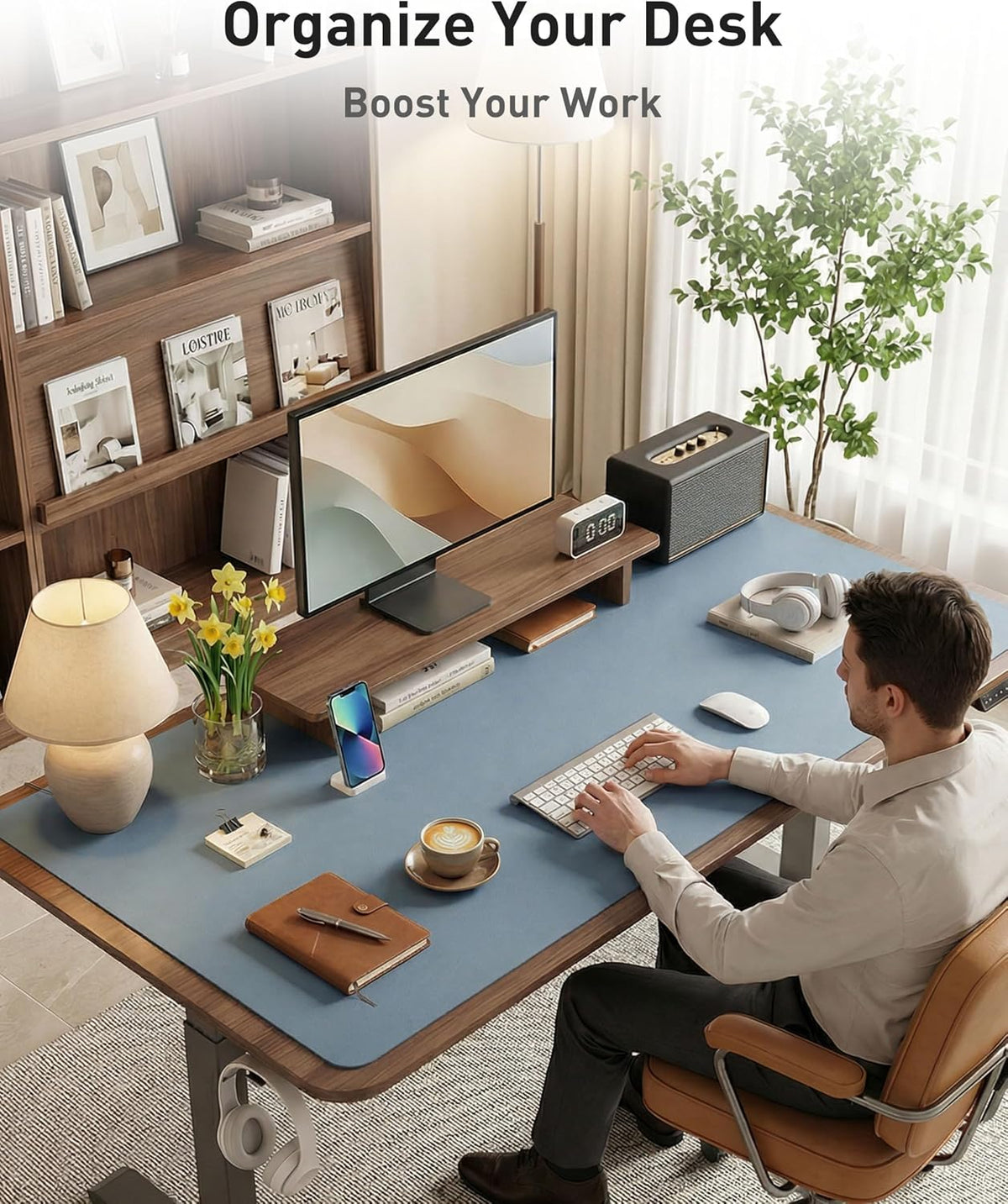 Aothia Leather Office Desk Pad Protector, Non-Slip PU Leather Desk Blotter, Waterproof Laptop Writing Mouse Pad for Office and Home, Black, 31.5" x 15.7" - Colors B