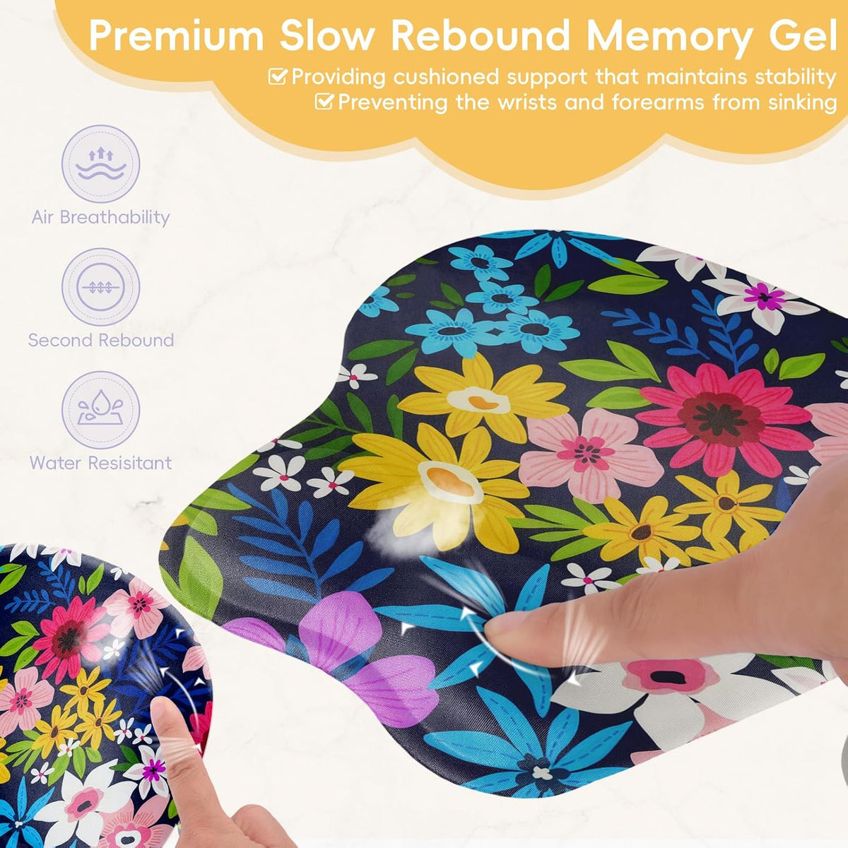Wrist Support Mouse Pad Anti Slip Rubber Wrist Rest Mousepad 9in X 8in Small Desktop Notebook Mouse Mat for Working and Gaming (M-Pink Floral)