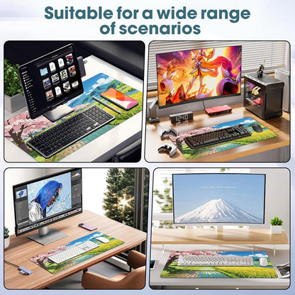 31.5" x 15.7" Waterproof Fabric Desk Pad, Rubber Anti-Slip Base, Stitched Edges No Curling, Fits Laptop Keyboard and Mouse, Smooth Office Mat Large Mouse Pad for Work Game, Black
