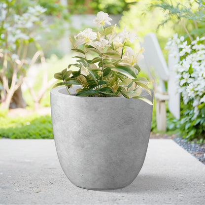 Kante 8.9" H x 10" W Small Concrete Planter, Compact Desktop Plant Pot with Drainage Hole & Rubber Plug – Lightweight Breathable Cement Container for Succulents, Cactus, Herbs, Indoor Outdoor, Gift