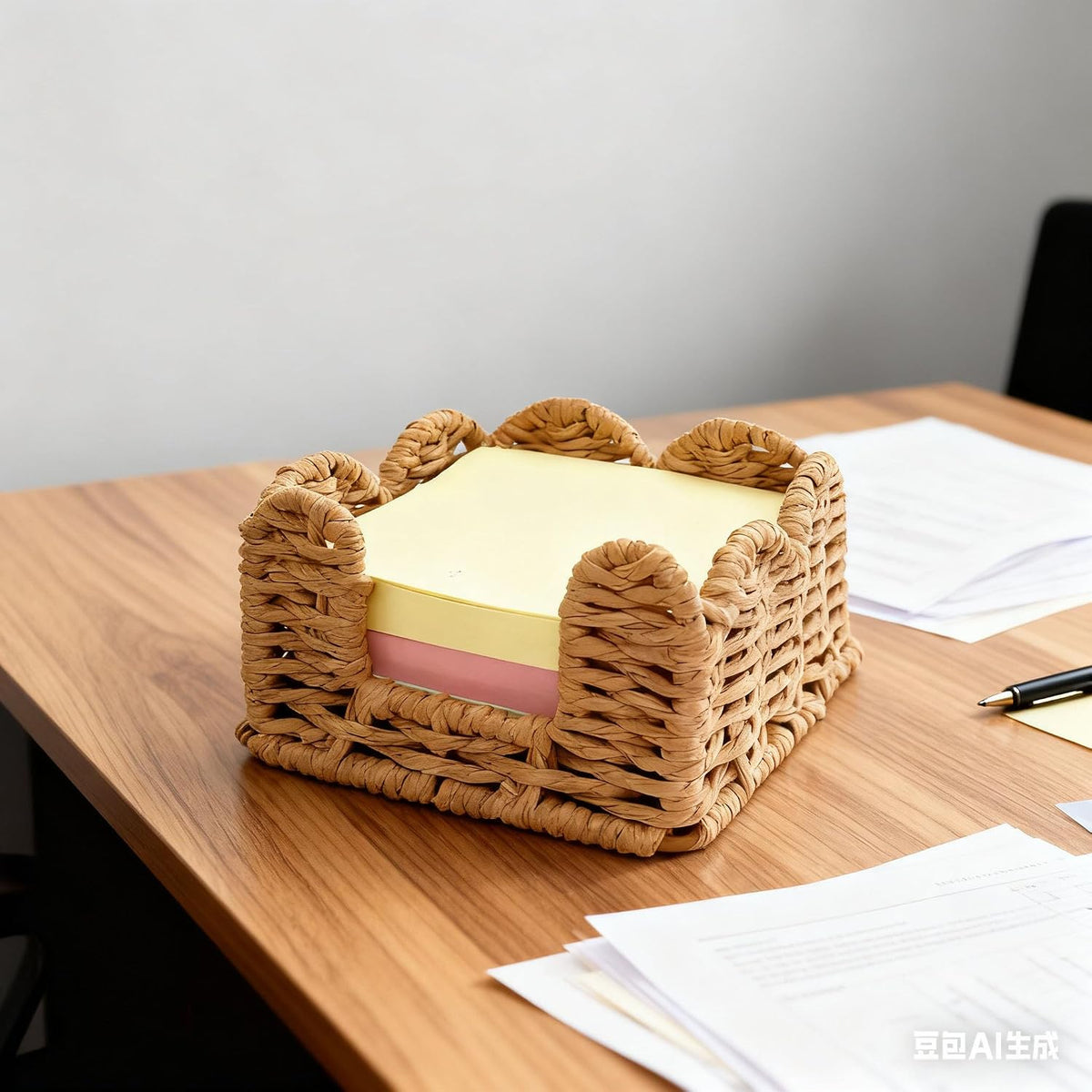 Sticky Note Holder, 3 x 3 Inch Paper Rope Woven Sticky Note Dispenser, Post It Note Dispenser for Office Desk Accessories, Memo Pad Holder Dispenser Organizer for School Office Desk Supplies
