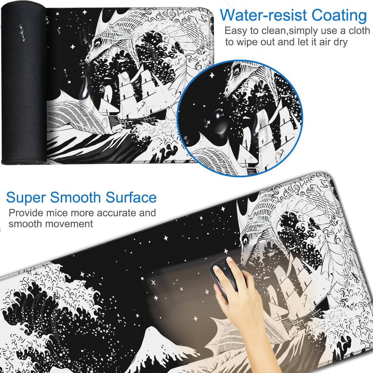 Large Gaming Mouse Pad, 31.5x15.7 inch Large Extended Computer Keyboard Mouse Mat, Water Resist Non-Slip Mousepad Rubber Base Long XXL Desk Mouse Pad for Work & Gaming, Office & Home, Black