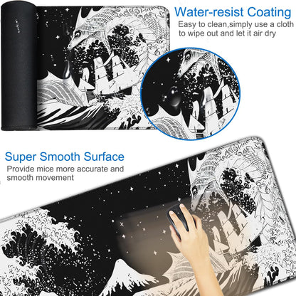 Large Gaming Mouse Pad, 31.5x15.7 inch Large Extended Computer Keyboard Mouse Mat, Water Resist Non-Slip Mousepad Rubber Base Long XXL Desk Mouse Pad for Work & Gaming, Office & Home, Black