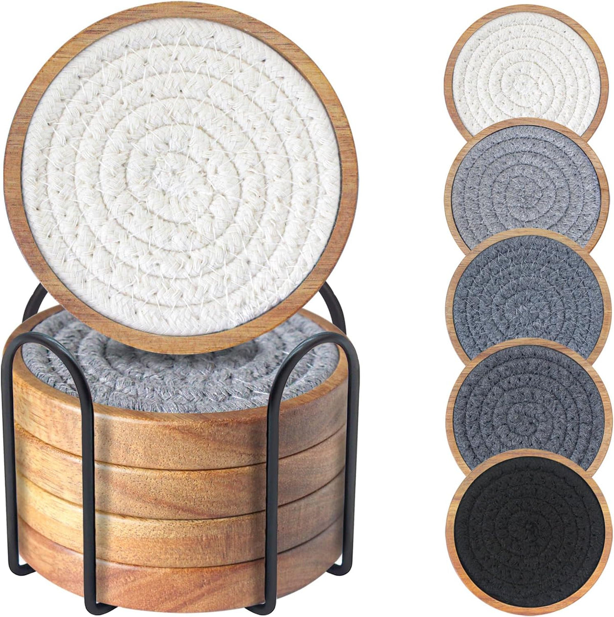 Wood Coasters for Drinks, Eykao Absorbent Coaster Sets of 5, Woven Drink Coasters for Coffee Table, Housewarming Gift for Farmhouse Home Decor,4 inches