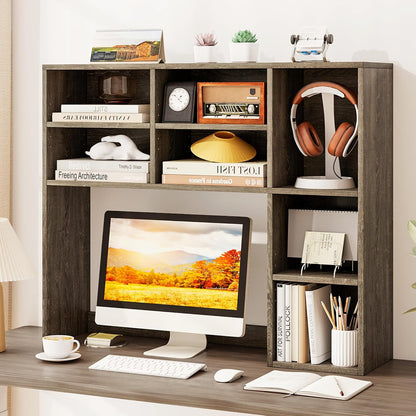 Desktop Bookshelf, Countertop Storage Hutch with 5 Shelves for Computer Desk, Desk 3-Tier Display Rack, Multipurpose Wood Desktop Hutch Storage Organizer for Dorm Office Home