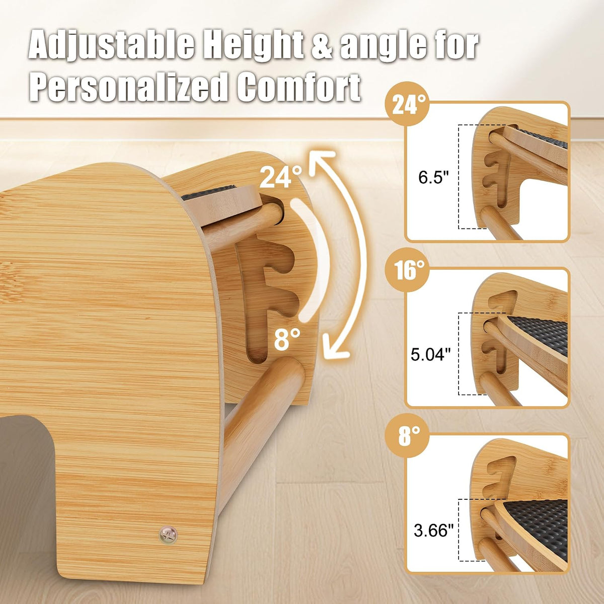 Upgraded Under Desk footrest- Bamboo Ergonomic Adjustable Footrest with 3 Height & Angle Settings,Pebble Massage Surface for Improved Posture and Blood Circulation,Home & Office