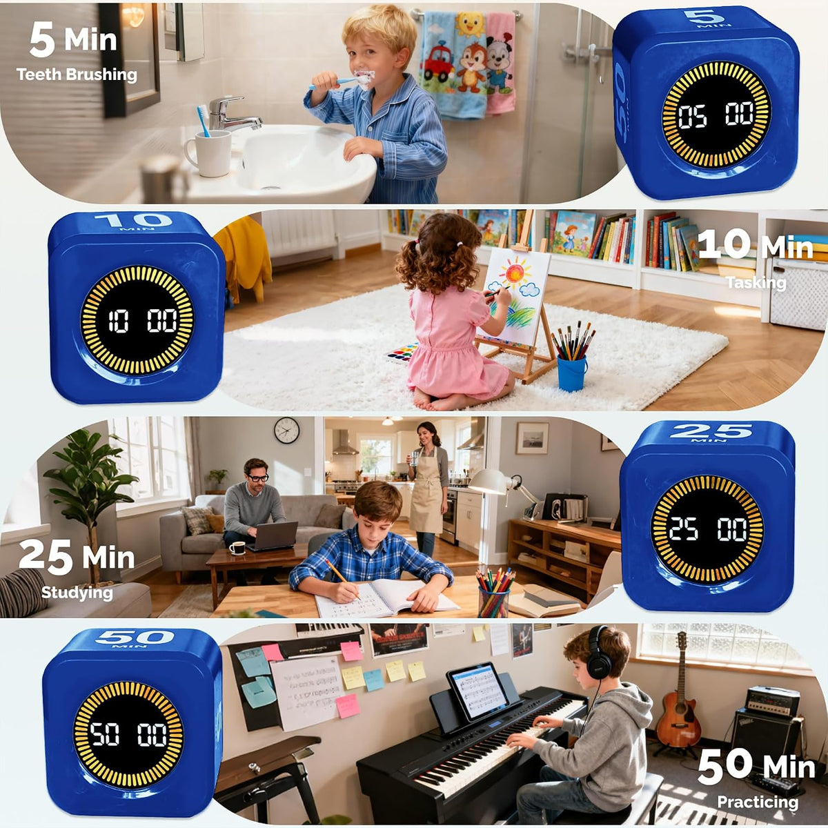 KADAMS Pomodoro Cube Timer Productivity Visual Timer - 5/10/25/50 Min Rotating Countdown (1, Green)